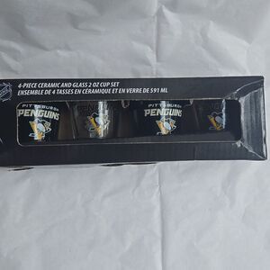 Pittsburgh Penguins Ceramic and Glass 2 Ounce Shot Glass Set, Set Of 4 - NEW